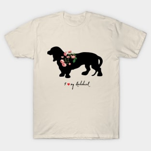 Cute Dachshund Dog Silhouette with Roses T-Shirt